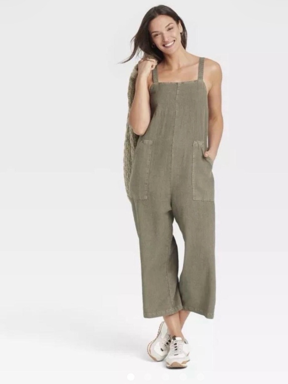 Universal Thread Olive Green Wide-Leg Linen Blend Jumpsuit